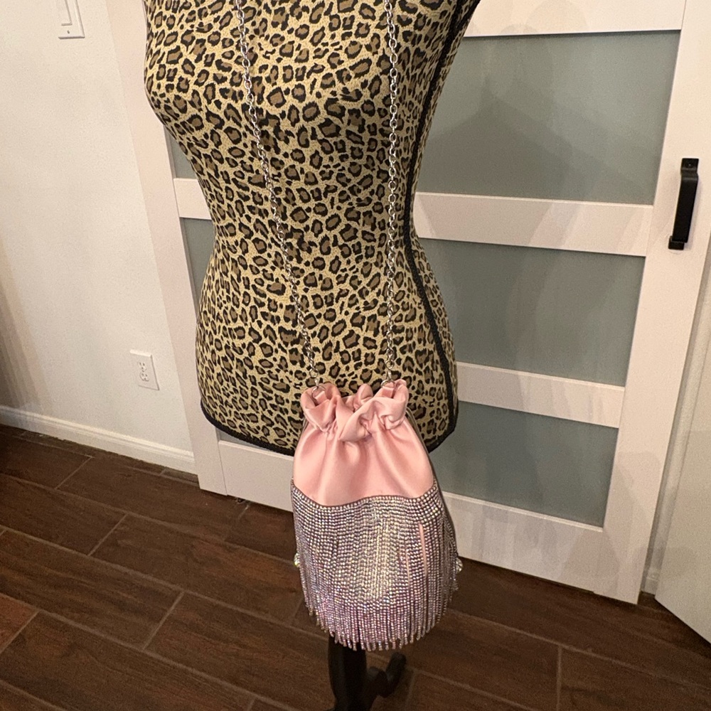 INC International Concepts Pink Satin Mini Bucket Bag with Silver Rhinestones - Picture 3 of 8